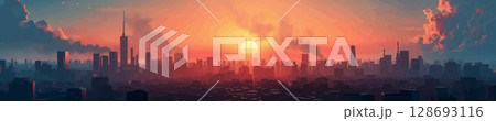 Polluted City Skyline at Dramatic Sunset vector 128693116