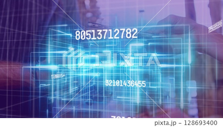 Image of data processing over diverse people paying with smartphone 128693400