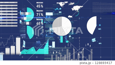 Image of data processing on blue background Image of data processing on blue background 128693417