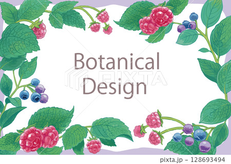 植物のデザインフレーム。ベリー系。水彩風、ベクターイラスト素材。 128693494