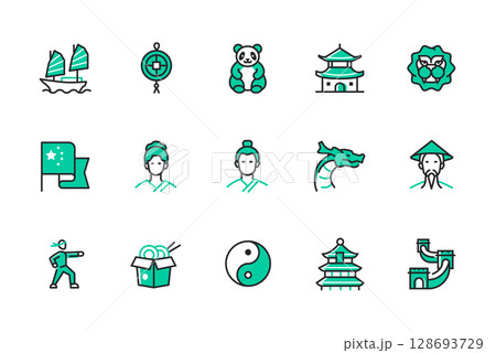 Travel to China - set of line design style icons Travel to China - set of line design style icons 128693729