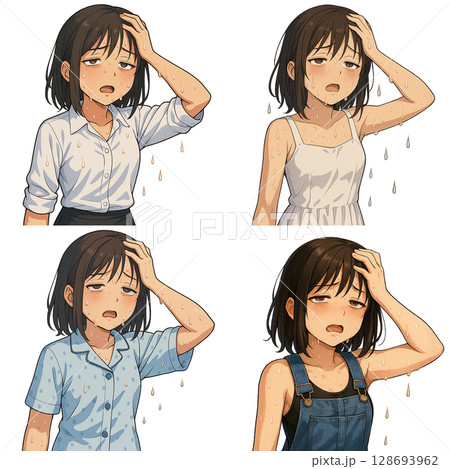 【熱中症対策・脱水症状】アニメ風のキャラで注意喚起に使える素材集 No.1 128693962