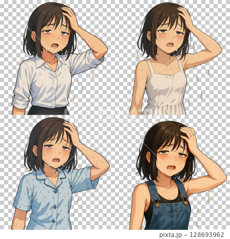 【熱中症対策・脱水症状】アニメ風のキャラで注意喚起に使える素材集 No.1 128693962