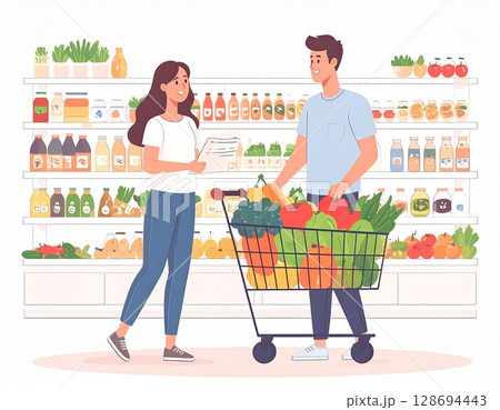 買い物をする夫婦 128694443