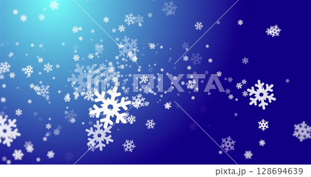 Digital image of snowflakes falling icon against spot of light on blue background 128694639