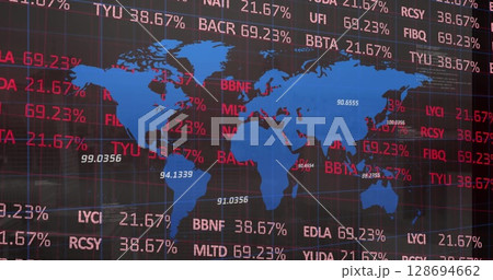 Image of financial data processing over world map 128694662