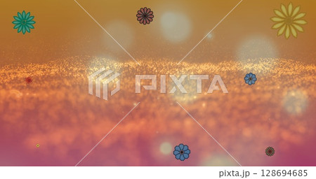 Image of flowers appearing on orange background with glitter Image of flowers appearing on orange background with glitter 128694685