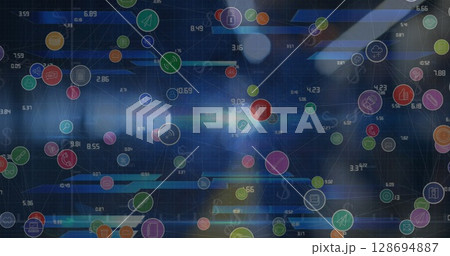 Image of data processing over blue background Image of data processing over blue background 128694887