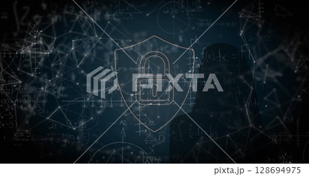 Image of online security padlock over network of connections in background 128694975