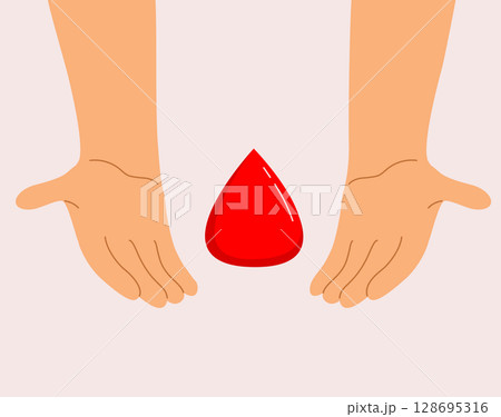 Cartoon Vector of Hands Holding a Blood Drop Care and Donation Concept Illustration Cartoon Vector of Hands Holding a Blood Drop Care and Donation Concept Illustration 128695316