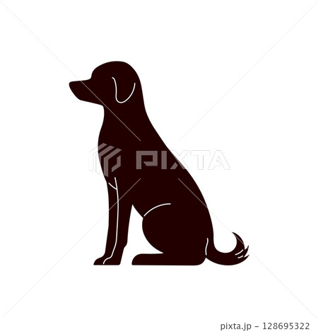 Cartoon Vector of Sitting Dog Silhouette Monochrome Profile View 128695322