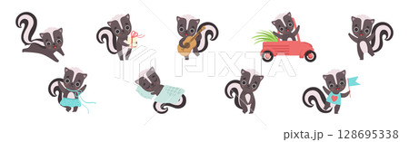 Cute Skunk Animal Character Engaged in Different Activity Vector Set Cute Skunk Animal Character Engaged in Different Activity Vector Set 128695338