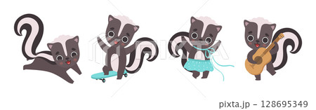 Cute Skunk Animal Character Engaged in Different Activity Vector Set Cute Skunk Animal Character Engaged in Different Activity Vector Set 128695349