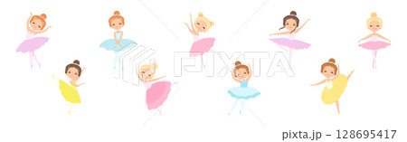 Lovely Little Ballerina in Tutu Skirt and Leotard Dancing and Training Vector Set Lovely Little Ballerina in Tutu Skirt and Leotard Dancing and Training Vector Set 128695417