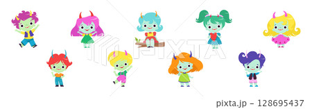 Tiny Troll Characters with Different Hair Color and Little Horns Vector Set Tiny Troll Characters with Different Hair Color and Little Horns Vector Set 128695437