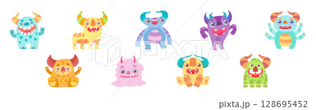 Cute Monster Character as Toothy Mutant with Funny Friendly Face Vector Set 128695452