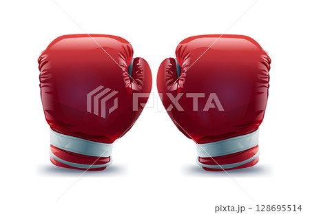 Boxing gloves trade war concept illustration. Two red boxing gloves facing each other symbolize conflict and competition on a white background Boxing gloves trade war concept illustration. Two red boxing gloves facing each other symbolize conflict and competition on a white background 128695514