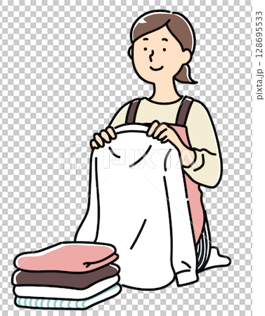 洗濯物をたたむお母さん 128695533