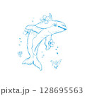 Dolphin handdrawn vector composition with flowers blue ink 128695563