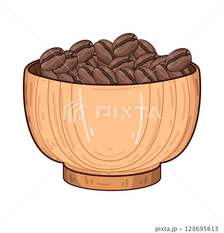 illustration of beans in wooden bowl illustration of beans in wooden bowl 128695613