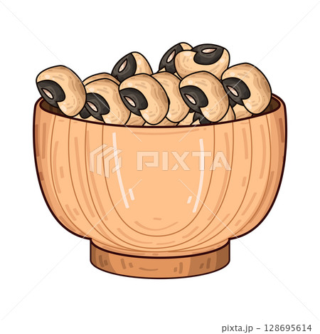 illustration of beans in wooden bowl illustration of beans in wooden bowl 128695614