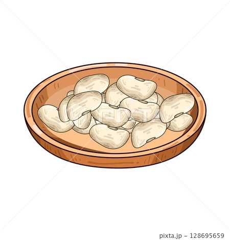 illustration of beans on wooden plate 128695659