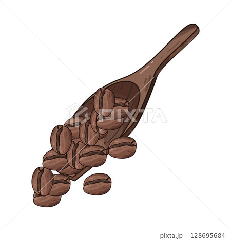 illustration of beans on wooden spoon 128695684