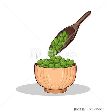 illustration of beans in wooden bowl 128695696
