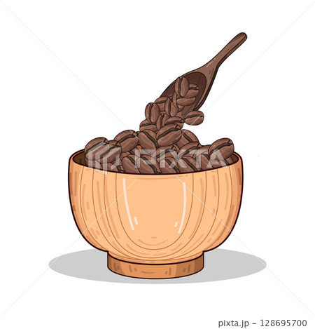 illustration of beans in wooden bowl illustration of beans in wooden bowl 128695700