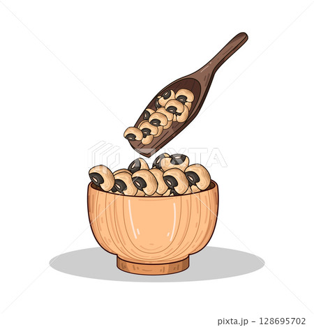 illustration of beans in wooden bowl illustration of beans in wooden bowl 128695702