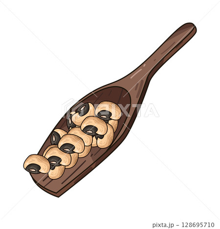 illustration of beans on wooden spoon 128695710