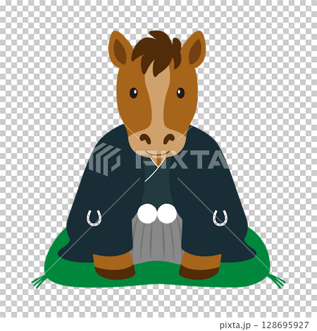 A male horse wearing a kimono giving New Year's greetings_1 128695927