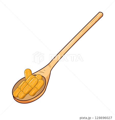 illustration of capsules in spoon illustration of capsules in spoon 128696027