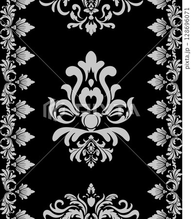 Seamless damask pattern wallpaper Baroque style. Elegant vector background. Grey floral ornament. Graphic pattern for fabric,carpet,wallpaper,packaging. Ornate Damask flower ornament. 128696071