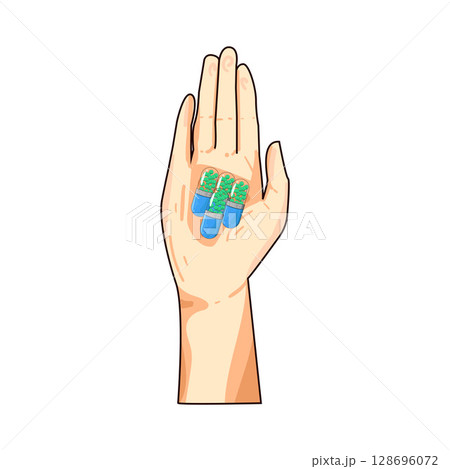 illustration of hand holding capsules 128696072