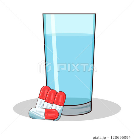 illustration of capsule and glass of water illustration of capsule and glass of water 128696094