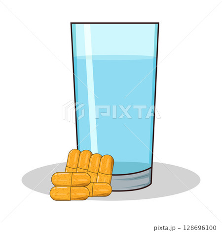 illustration of capsule and glass of water illustration of capsule and glass of water 128696100