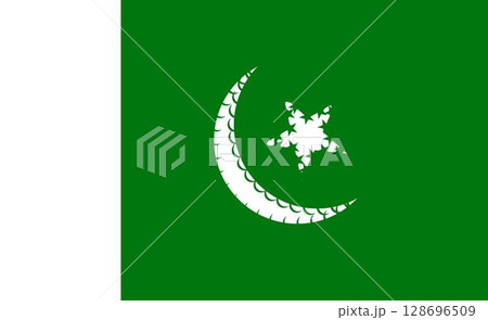 Outline Drawing of Pakistani Flag Featuring Crescent Moon and Star Symbol in Minimalist Vector Design Format 128696509