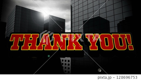 Image of thank you text over cityscape 128696753