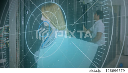 Image of text with globe and network of connections 128696779