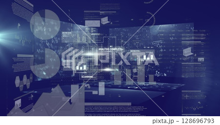 Image of data processing over blue background 128696793