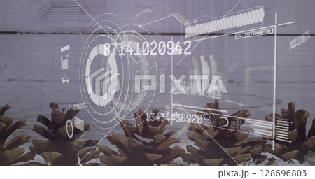 Image of data processing and scopes scanning over pine cones 128696803