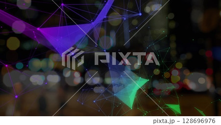 Image of network of connections over cityscape Image of network of connections over cityscape 128696976