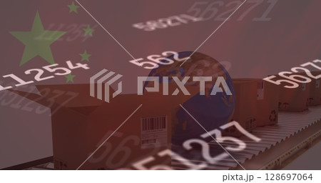 Image of changing numbers over globe and packages 128697064