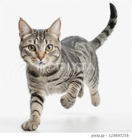 走っているキジトラ猫 走っているキジトラ猫 128697258