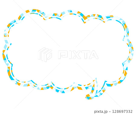 ステンドグラス風吹き出し　三角形模様　細長い雲形 128697332