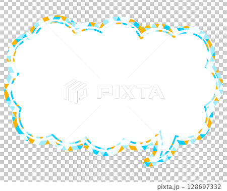 ステンドグラス風吹き出し　三角形模様　細長い雲形 128697332