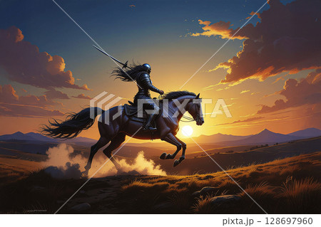a knight in armor and sword 128697960