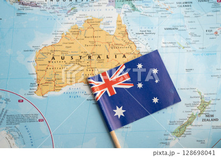Bangkok, Thailand  November, 2024 Australia flag on world map. 128698041