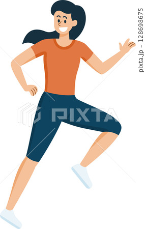 Happy Woman Exercise, Healthy Lifestyle, Flat Design Cartoon 128698675